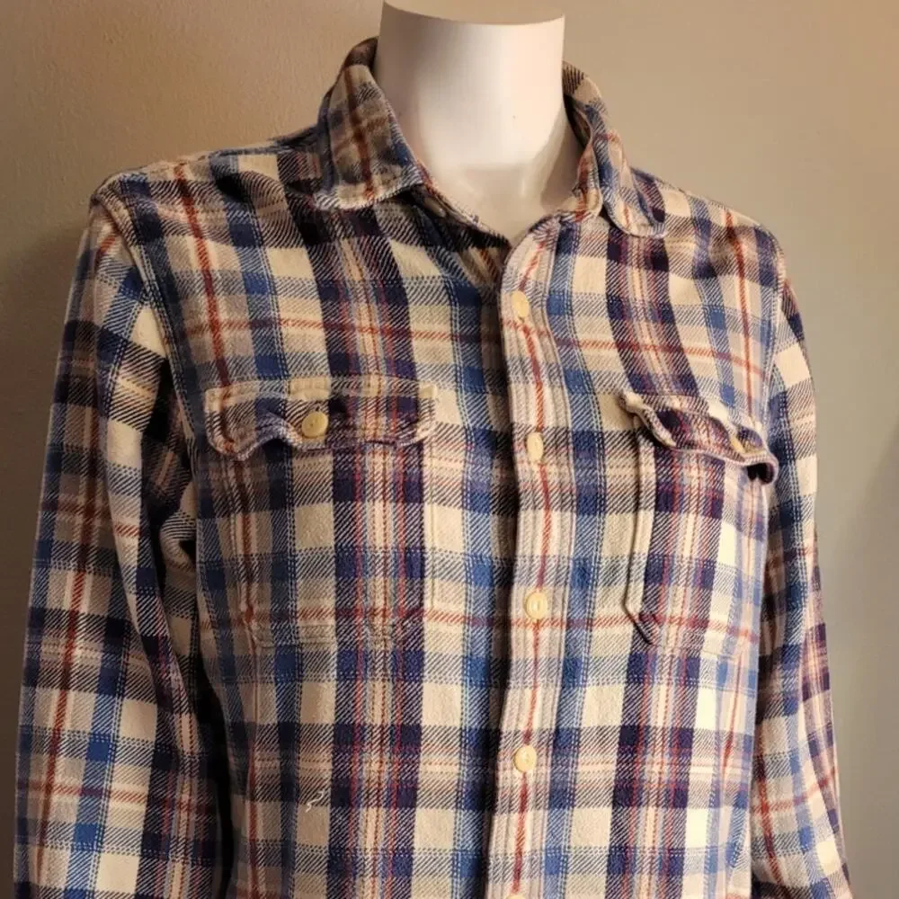 American Eagle Womens Plaid Flannel Shirt Medium Blue Red Cotton Gorpcore Fall - Picture 3 of 10